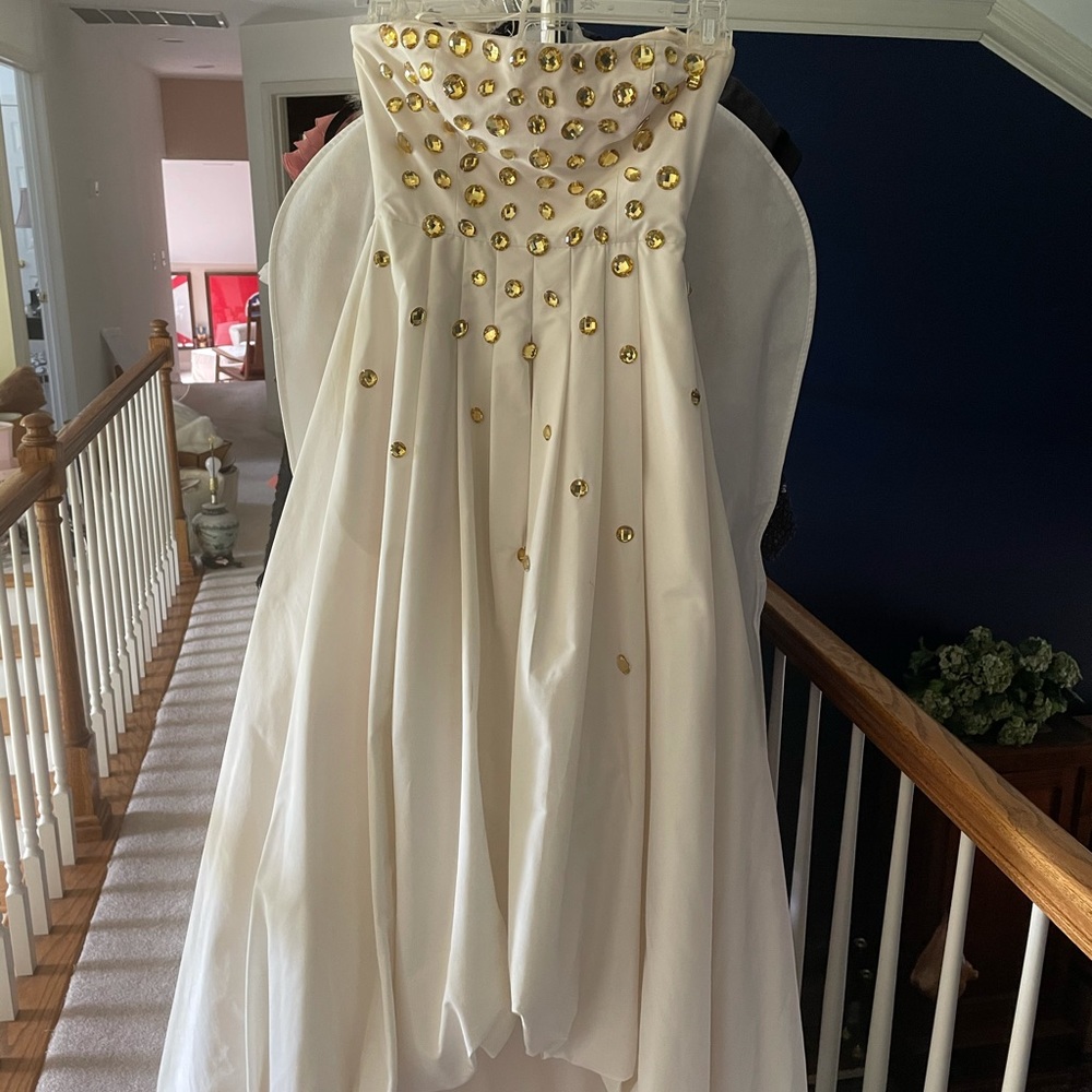 BCBG high low cream evening gown